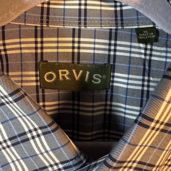 Share Orvis Medium Button Down Long Sleeve‎ Blue/White /Gray Plaid Shirt Size XL - Picture 7 of 7